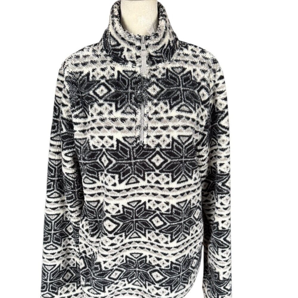Prince & Fox black and white sherpa fleece aztec quarter zip jacket women's L